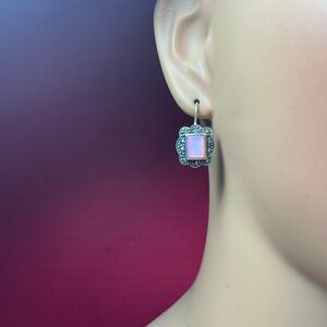 Vintage DBJ Sterling Silver Mother of Pearl Earrings W/ Marcasite. 1” long